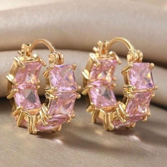 Jewelry - Pink Rhinestone Hoop Earrings